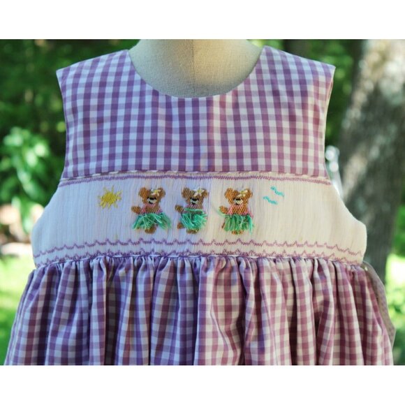 Kelly's Kids Smocked Frocks Dress sz 7 Hawaiian Bear OCean Beach Spring Summer - Picture 2 of 12